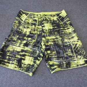 Nike Mens Board Shorts Size 36 Neon Yellow Black Abstract Glitch Swim Trunks